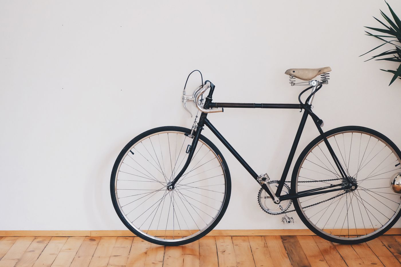 Parked bicycle secured outdoors