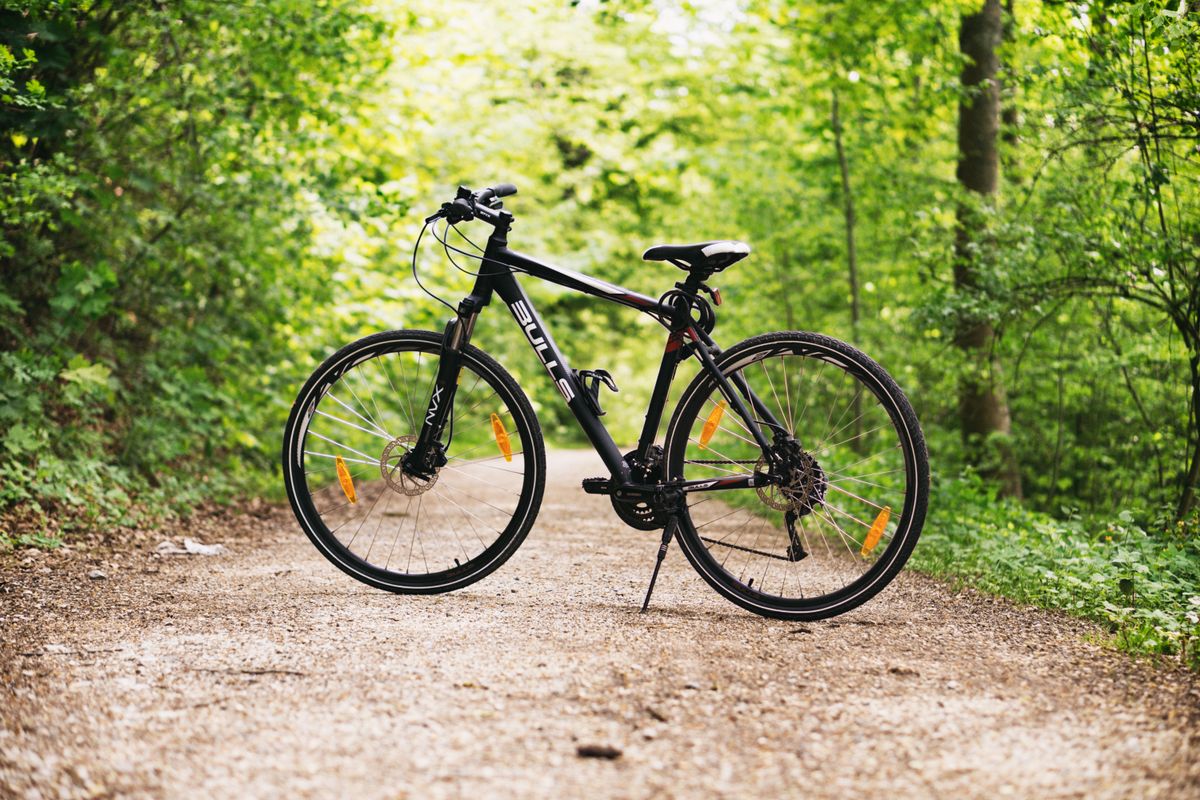 An upright city bicycle equipped for daily use